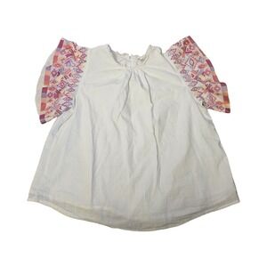 Versona Womens White‎ Embroidered Flutter Sleeve Boho Blouse Top Large